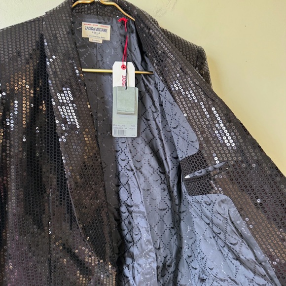 NWT Zadig & Voltaire Black Vive Sequin Blazer 42 / XL - Picture 9 of 11